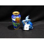 A Small Cloisonne Vase, Together With A Small Signed Glass Model Rabbit