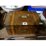 A Victorian Walnut & Boxwood Inlaid Sewing Box, Dated 1866