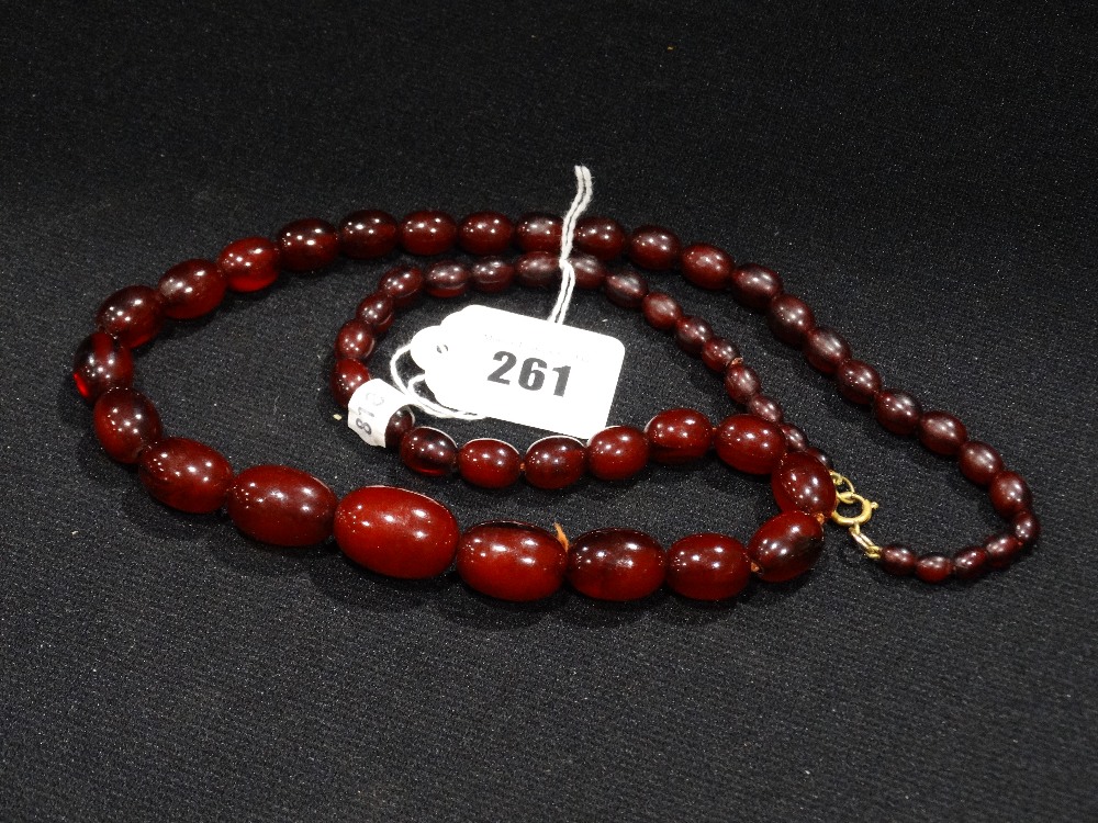 A Cherry Amber Bakelite Bead Necklace, Approx 75grm
