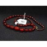 A Cherry Amber Bakelite Bead Necklace, Approx 75grm
