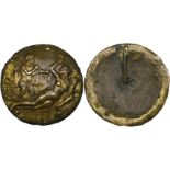 Pseudo-Fra Antonio da Brescia, Abundance and a Satyr, bronze-gilt plaquette, 57.3mm (Molinier 121;