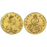 Catherine II (1762-1796), gold poltina, 1777 СПБ, 0.61g (Bitkin 116; Diakov 355), edge flaw, good