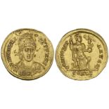 Honorius (393-423), solidus, 395-402, helmeted bust facing, rev., concordia avgg s, Constantinopolis