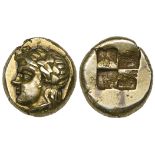 Ionia, Phokaia, electrum hekte, c. 360 BC, head of young satyr left, with animal’s ear and wearing