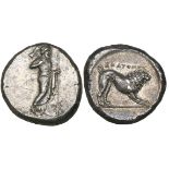 Satraps of Caria, Hekatomnos (392-377 BC), tetradrachm, Mylasa, Zeus Labraundos standing right,