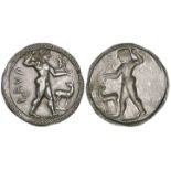 Bruttium, Caulonia, stater, c. 525-500 BC, ΚΑΥΛ, Apollo, naked, standing right with branch in