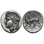 Ionia, Miletos, drachm, c. 340-325 BC, laureate head of Apollo left, rev., ΔΙΑΓΟΡΑΣ, lion standing