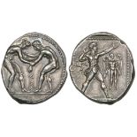 Pamphylia, Aspendos, stater, c. 370 BC, two nude wrestlers fighting; in lower central field, YMA,