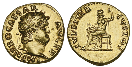 Nero (54-68), aureus, Rome, undated, 65-68, IMP NERO CAESAR AVG P P, laureate head right, rev.,