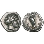 Elis, Olympia, stater, c. 360-350 BC, head of Hera right wearing stephane adorned with lily and