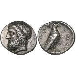Elis Olympia, stater, c. 360-350 BC, laureate head of Zeus left, rev., [F]ΑΛΕ-ΙΩΝ, eagle standing