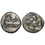 Euboia, Euboian League, stater, c. 375-357 BC, cow reclining to left with head turned back to lick