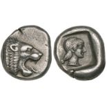 Caria, Knidos, drachm, c. 490-465 BC, forepart of lion right with open mouth, rev., head of