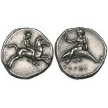 Calabria, Taras, didrachm, c. 390-380 BC, ephebos naked on horseback riding right, holding reigns in