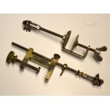 2x Vintage Fly Tying Vices to incl brass and steel adjustable table vice with removable vice and a