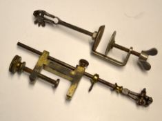 2x Vintage Fly Tying Vices to incl brass and steel adjustable table vice with removable vice and a