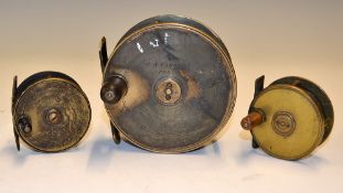 Early Brass Reels: P.D Malloch Perth 4.25" brass sea reel with owners initials engraved on the face;