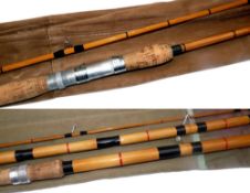 Coarse Rods (2): Good unnamed 8' 2 piece split cane spinning rod, black space whipped guides, red