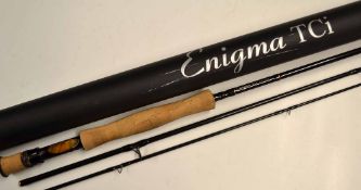 Enigma Rod: fine Enigma TCi 9ft 6in 3pc carbon fly rod, #7/8, with figured wooden reel seat - cork