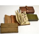 Collection of leather and other fly wallets, and flies: to incl 2x pigskin/parchment fly wallets one