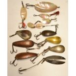 Lures (13): Selection of Pearl Spoons plus a selection of silver and copper spoons such as Hardy