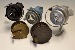 Various Vintage Spinning and Brass Fly Reels (5): good Mitchell 304 fixed spool reel retaining