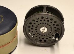 Hardy Marquis Salmon No 2 fly reel and case: 2 screw drum release latch, black handle, ribbed
