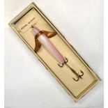 Lure: Hardy Bros Pearl Devon measures 2.5" in striped pink and white, boxed appears unused