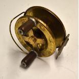 Ogden Smith London brass casting reel: 4" dia., with large long handles, concave centre with central