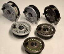 Good selection of Salmon and Trout fly reels and spare spools (6): 2x Leeda "Rim Fly" 3.75" with