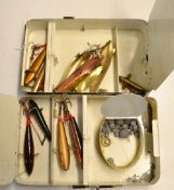 Hardy Bros tackle box - Hardy "Multum-in-Parvo" No.1 black japanned spinning tackle box c/w
