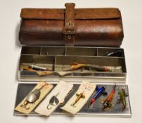 Leather Tackle Wallet/Case: Squire & Son Oxford St London tackle case c/w chrome plated tackle box
