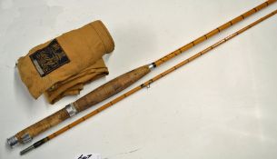 Rod: Fine Hardy C.C de France 9ft 2p split cane fly rod, cigar shaped 10in cork handle with reel