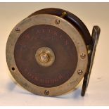 Rare T Aitken Edinburgh Reel: Unusual ebonite and brass 3.25" crank wind reel, with the makers