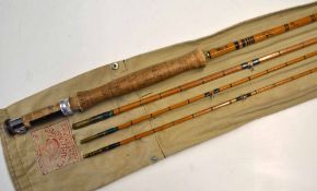 Farlow Rod: "Brunswick" 9ft 6in 3pc split cane fly rod c/w spare tip (shortened-7"), red agate