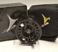 Vosseler Germany high tec salmon fly reel: Model S2 4" black alloy wide drum reel with back plate