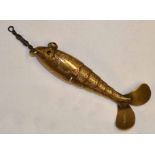 Gregory Lure: rare Gregory Windsor Bee brass scaled lure with twin clasped amber eyes, c/w scales