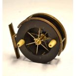 Allcock Aerial reel: Fine early Allcock Aerial 3.5" ebonite 6x spoke drum reel, no tension