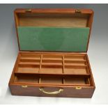 Large Varnished Tackle Box: with hinged lid, to reveal 2x removable fitted compartment trays c/w