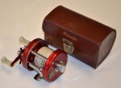 Abu Ambassadeur 5000 red level wind multiplier reel, 4 screw (one broken/missing bur see spares),