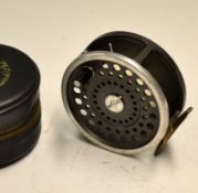 Hardy Bros "Marquis Salmon No.2" alloy fly reel- 2x screw drum release latch, black handle, dark