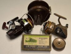 Fixed Spool reels (2): J.W Young & Sons "The Ambidex No.2" casting reel with half bale arm (used)