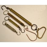 Assortment of Scales (4): 3x various Salter brass spring balance hand held scales both metric and