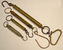 Assortment of Scales (4): 3x various Salter brass spring balance hand held scales both metric and