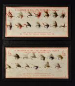 Allcocks salesman's twin leaf fly case, displaying 26 gut eyed trout flies c.1908.