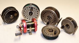 Collection of various reels (5) to incl Allcock's "Popular" 3 3/8"alloy reel black finish with