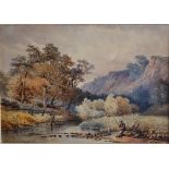Fishing water colour - tranquil fishing scene with mountain back ground - image 10.25" x 14" mf&g