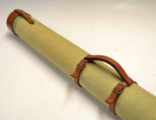 Fishing Travel Rod Carrier: a good canvass and leather solid travel rod tube c/w leather top and