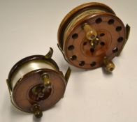 Interesting Nottingham wooden and brass sea reels (2): large 6.25" wooden and brass kite back reel