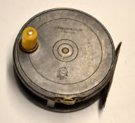 C Farlow & Co Ltd London 3 5/8"alloy fly reel: with bridge over rim tension regulator, ivorine